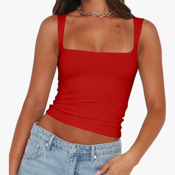 Red Square Neck Tank Top - Picture 1 of 2